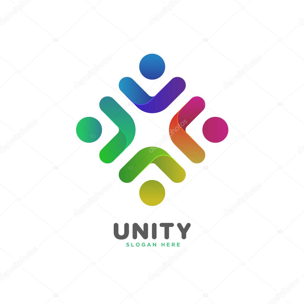 Colorful smooth gradient unity, people, social logo vector template