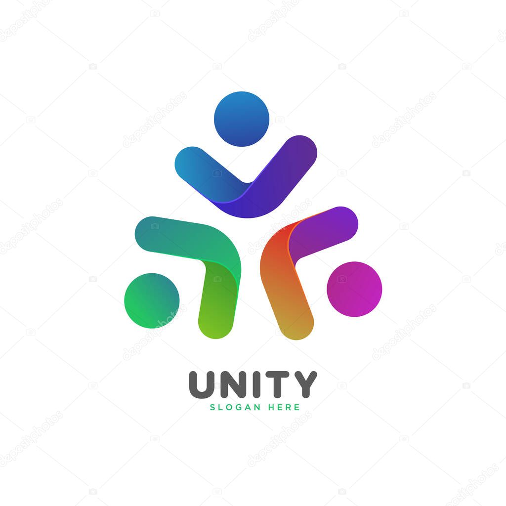 Colorful smooth gradient unity, people, social logo vector template