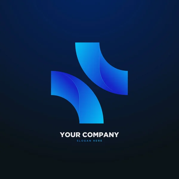 Abstrato Azul Gradiente Cruz Logotipo Modelo —  Vetores de Stock