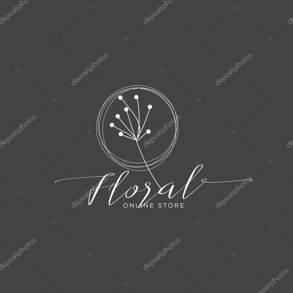 Hand drawn minimal floral logo template illustration
