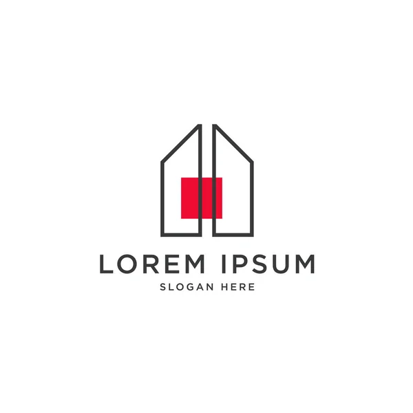 Minimal Geometrisk Linjearkitektur Med Röd Accent Färg Logotyp Illustration Mall — Stock vektor