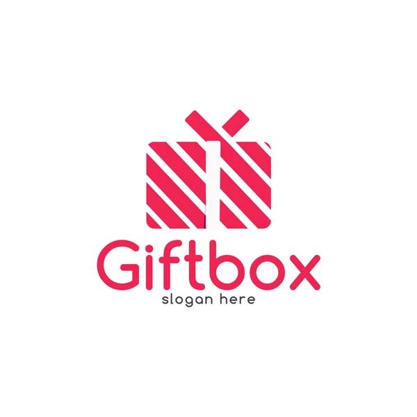 Χαριτωμένο Ριγέ Ροζ Δώρο Κουτί Λογότυπο Διάνυσμα Πρότυπο — Διανυσματικό Αρχείο