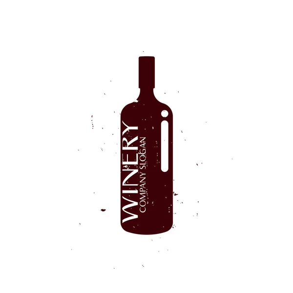 Плоский Гранж Текстурированный Силуэт Шаблон Логотипа Бутылки Вина — стоковый вектор