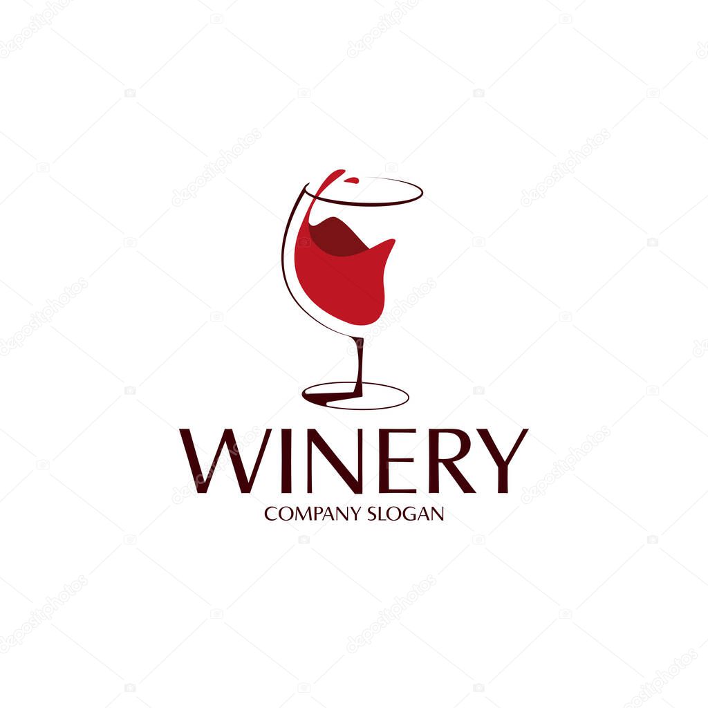 Elegant red wine glass logo template