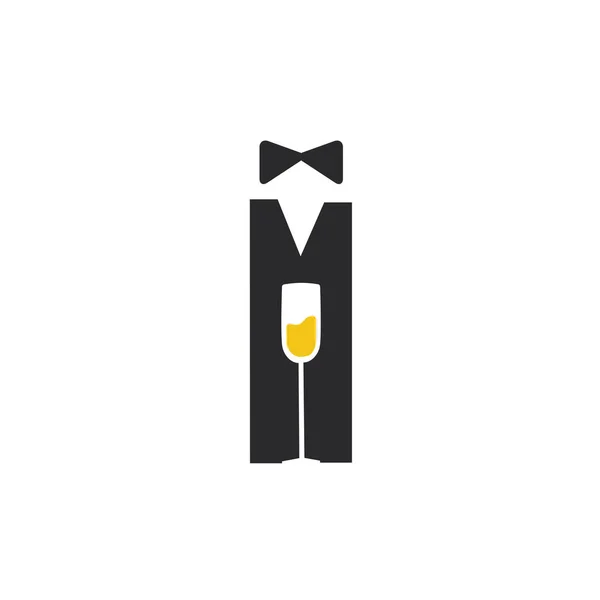 Barkeeper Mit Glas Wein Negativen Raum Logo Symbol — Stockvektor
