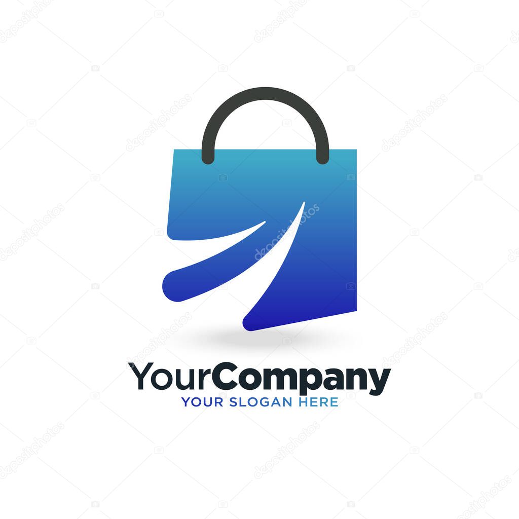 Abstract blue shopping bag logo template