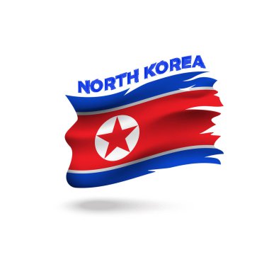 Yırtılmış Kuzey Kore vatansever bayrak 3d vektör resimleme şablonu
