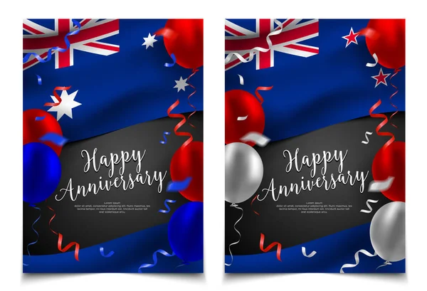 Layout Cobertura Feliz Aniversário Com Bandeira Austrália Nova Zelândia Fundo — Vetor de Stock