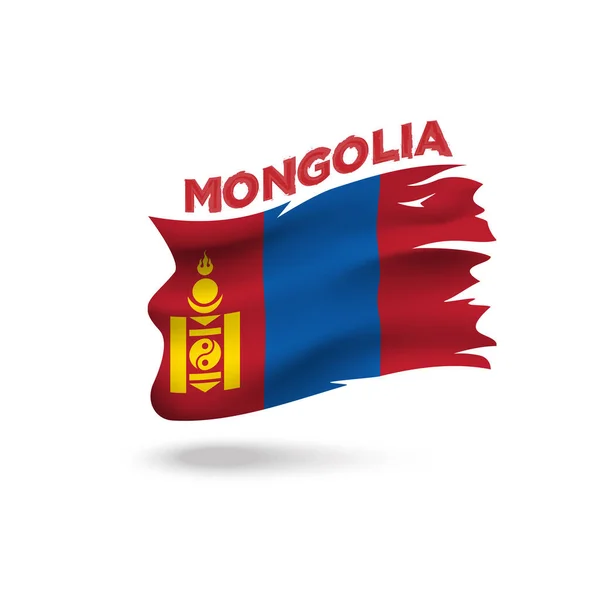 Tépett Mongólia Hazafias Zászló Vektor Illusztráció Sablon — Stock Vector