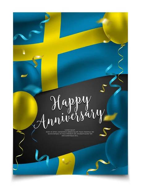 Layout Cobertura Feliz Aniversário Com Bandeira Suécia Balão Fundo Confete — Vetor de Stock