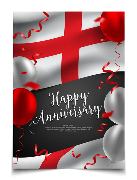 Layout Cobertura Feliz Aniversário Com Bandeira Inglaterra Balão Fundo Confete — Vetor de Stock