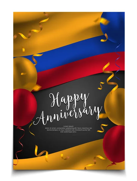 Ευτυχισμένη Επέτειο Καλύψει Διάταξη Σημαία Της Κολομβίας Μπαλόνι Και Κομφετί — Διανυσματικό Αρχείο