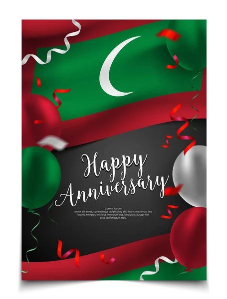Ευτυχισμένο Επετειακό Εξώφυλλο Σημαία Των Μαλδίβων Μπαλόνι Και Κομφετί Φόντο — Διανυσματικό Αρχείο