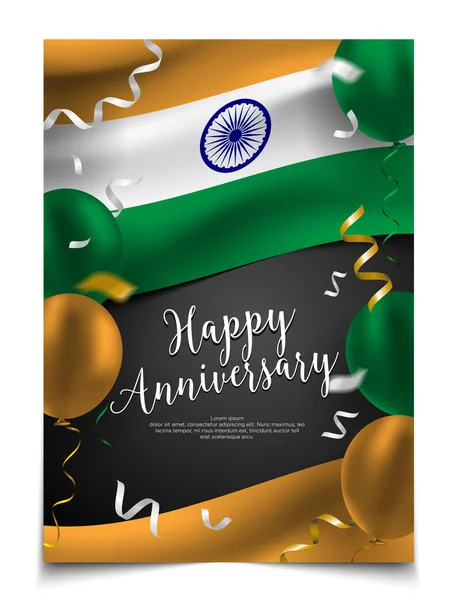 Ευτυχισμένη Επέτειο Καλύψει Διάταξη Σημαία Της Ινδίας Μπαλόνι Και Κομφετί — Διανυσματικό Αρχείο