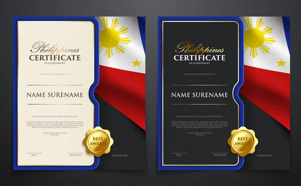 Conjunto Certificado Logro Patriótico Con Bandera Filipinas Cubierta Lujo Elegante — Archivo Imágenes Vectoriales