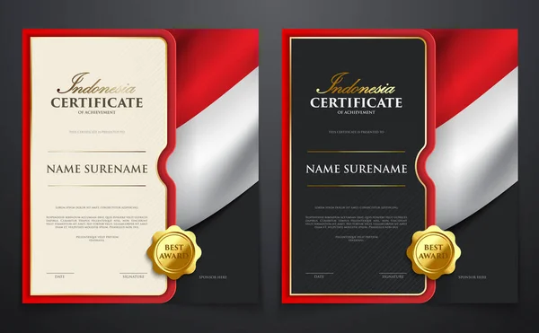 Патріотичний Сертифікат Досягнення Індонезійським Прапором Розкішна Обкладинка Золотого Стилю — стоковий вектор