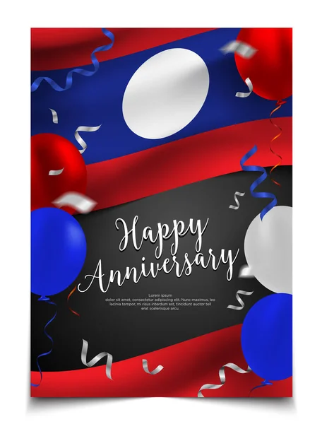 Diseño Cubierta Del Aniversario Feliz Con Bandera Laos Globo Fondo — Vector de stock