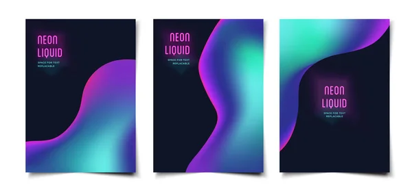 Set Glowing Neon Liquid Abstract Cover Poster Wallpaper Design Template — Stock Vector