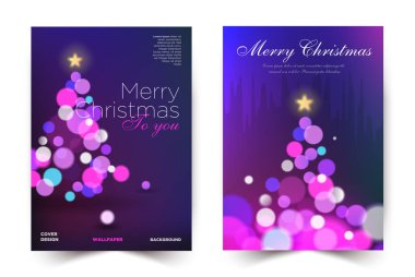 Noel ağacı ışığı bokeh kapak tasarımı seti, gece parıltısı tebrik kartı poster şablonu