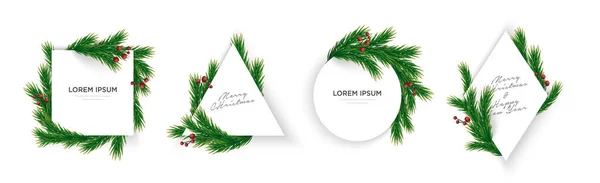 Set Aus Minimalen Weihnachtsbaumzweigen Und Geometrischem Rahmen Aus Kirsche Eps10 — Stockvektor
