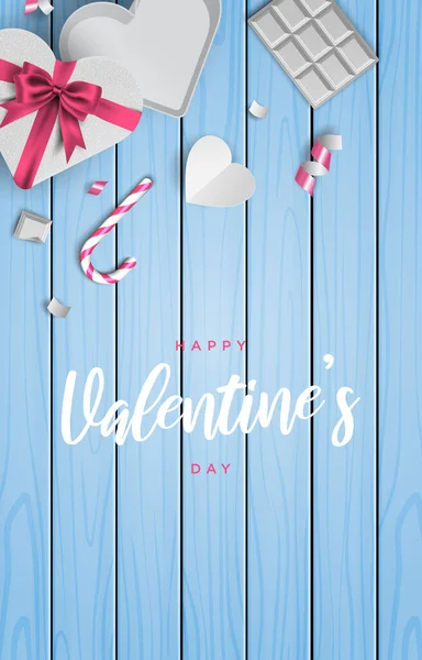 Mooie Heldere Pastel Kleur Valentijnsdag Poster Houten Achtergrond Verticale Banner — Stockvector