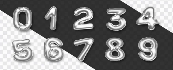 Set Realistic Silver Foil Balloon Numbers Vector Decoration — Stock Vector