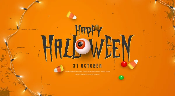 Feliz Halloween Bonito Assustador Tipografia Poster Fundo Vetor —  Vetores de Stock