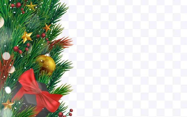 Realista Árbol Navidad Ornamentos Marco Decorativo Plantilla Vector — Archivo Imágenes Vectoriales