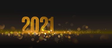 Yeni yılınız kutlu olsun. 3D imzalı altın rengi parlak arka plan illüstrasyon vektörü.