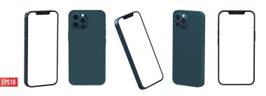 iPhone 12 pro maksimum pasifik mavi renk 3d gerçekçi vektör düzenleme seti