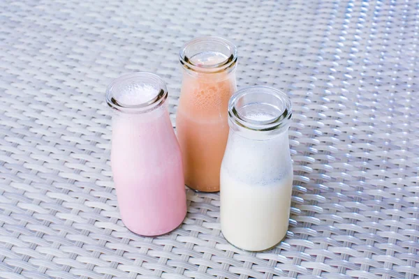 Bottles Milkshake Table — Stock Photo, Image