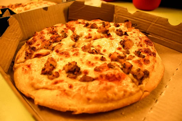 Barbeque chicken pizza with mozzarella cheese