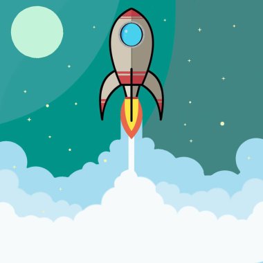 Bir uzay gemisi bulutların arasından uzaya yükselir..