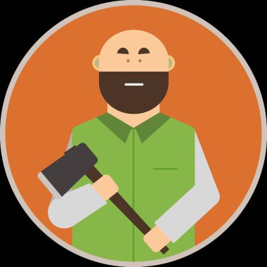 Turuncu arka plan. Turuncu bir arka plan üzerinde balta ile yeşil gömlek bir oduncu.