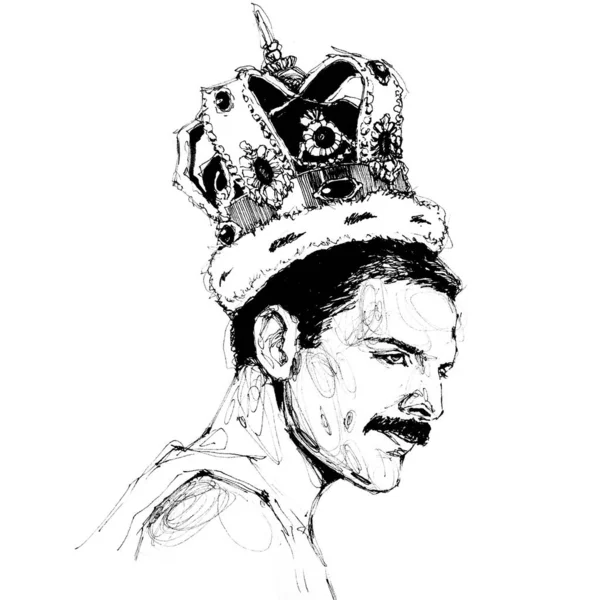 Portret Szkicowy Freddie Mercury Ręcznie Rysowane Pióro Fotografia Redakcyjna — Zdjęcie stockowe