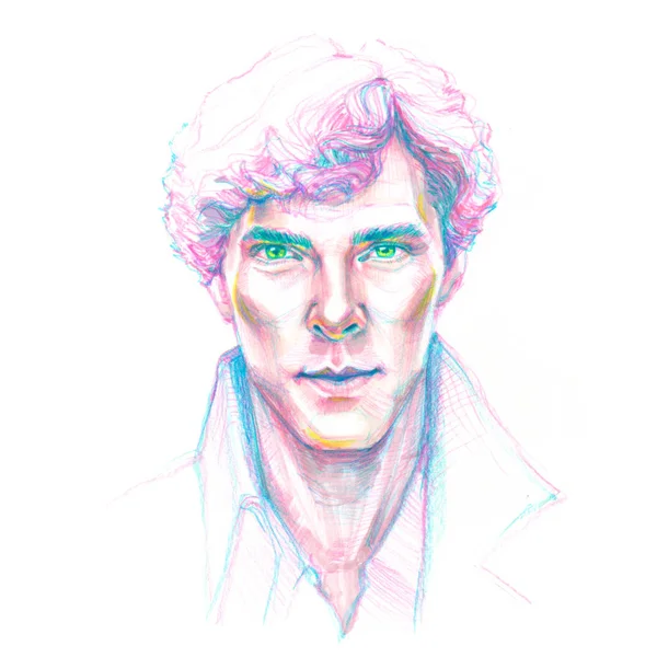 Benedict Cumberbatch Hand Drawn Sketch Portrait Black Pen — Stock Photo, Image