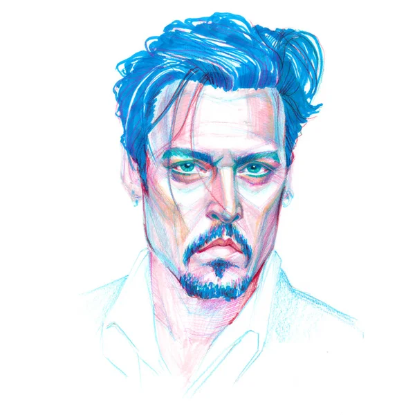 Johnny Depp Portrait Hand Drawing Color Pencils Markers — Stock Photo, Image