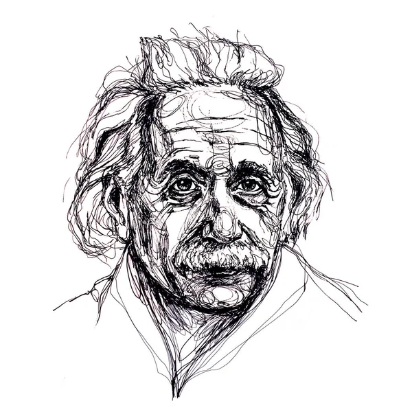 Albert Einstein Theoretischer Physiker Porträts Skizzenstil Papier Schwarzer Liner — Stockfoto