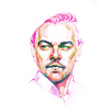 Leonardo Dicaprio, Hollywood oyuncusu, kağıt, kalemler, renkli kalemler..