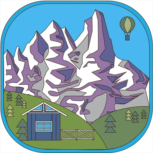 Maison de montagne et ciel en été — Image vectorielle
