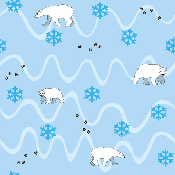Бесшовный рисунок медведей и следы на снегу — стоковый вектор