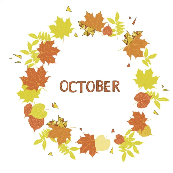 Oktober ronde krans van gele bladeren met driehoeken — Stockvector