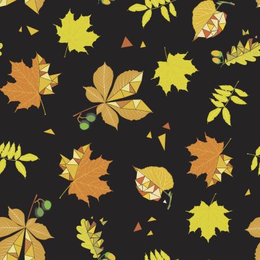 Siyah bir arka plan üzerinde dikişsiz desen sonbahar yaprakları