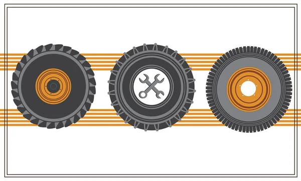 Illustratie met wielen voor autoband fitting vector — Stockvector