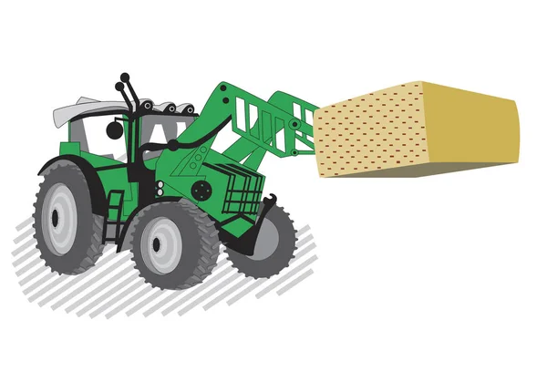 Tarımsal izole traktör beyaz bir arka plan üzerinde saman taşır — Stok Vektör