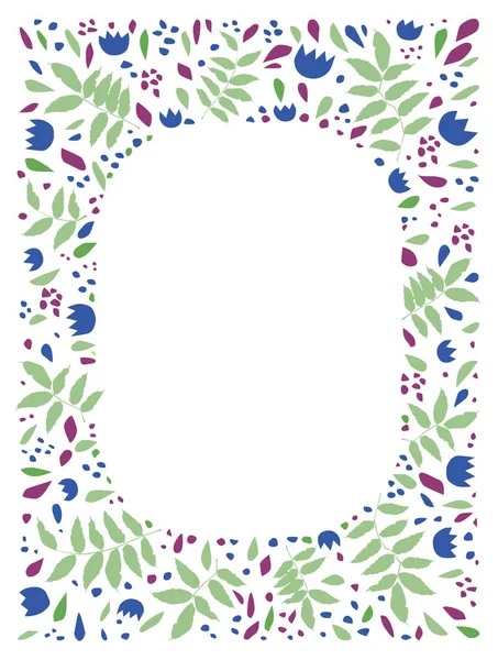 Marco de fotos Doodle con hojas y flores sobre un fondo blanco — Vector de stock