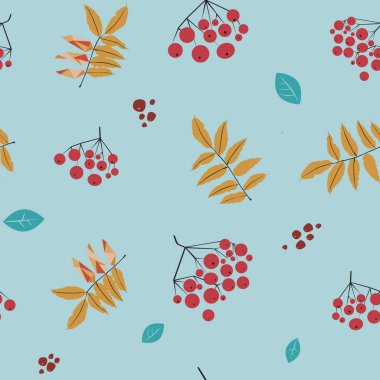 Kırmızı yaban mersinli ve yapraklı kusursuz bir vektör deseni.