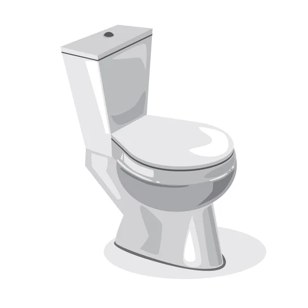 Un seul cuvette de toilette en céramique isolée avec un couvercle rond sur un blanc — Image vectorielle