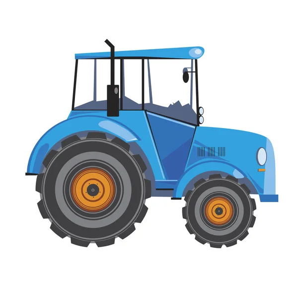 Ein blauer Traktor mit Rädern, Scheinwerfern, Schalldämpfer und — Stockvektor