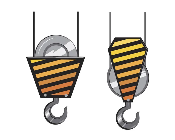 A vector set of crane hooks with cable and special color in 3D i — Stock vektor